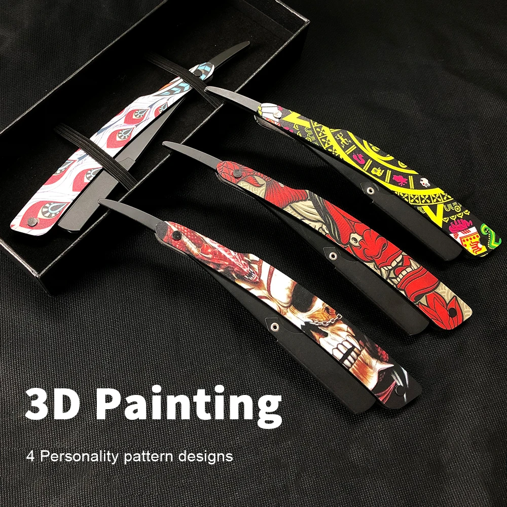 

Economic Barber Straight Edge Fold Razor 3D Color Painting Durable Metal Replaceable Blade Men's Beard Cutting Shaving Knife