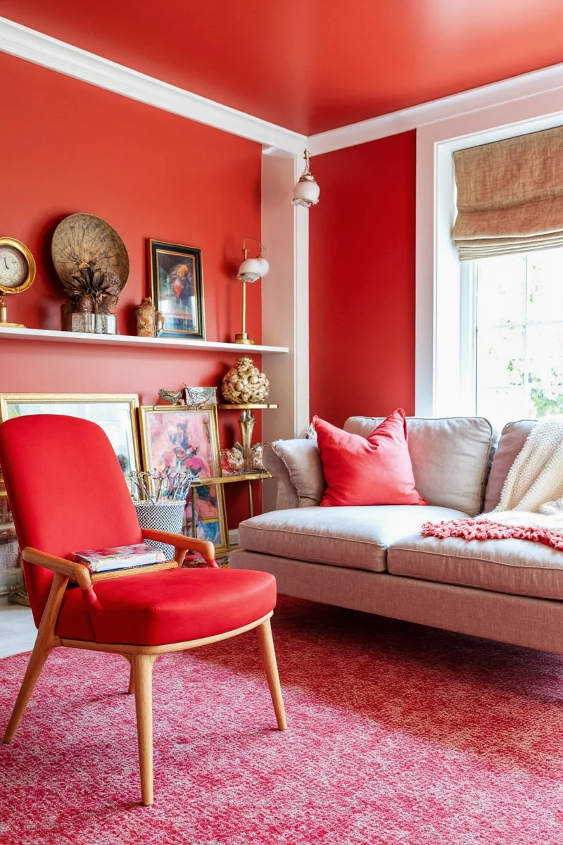Red wall with kids art
