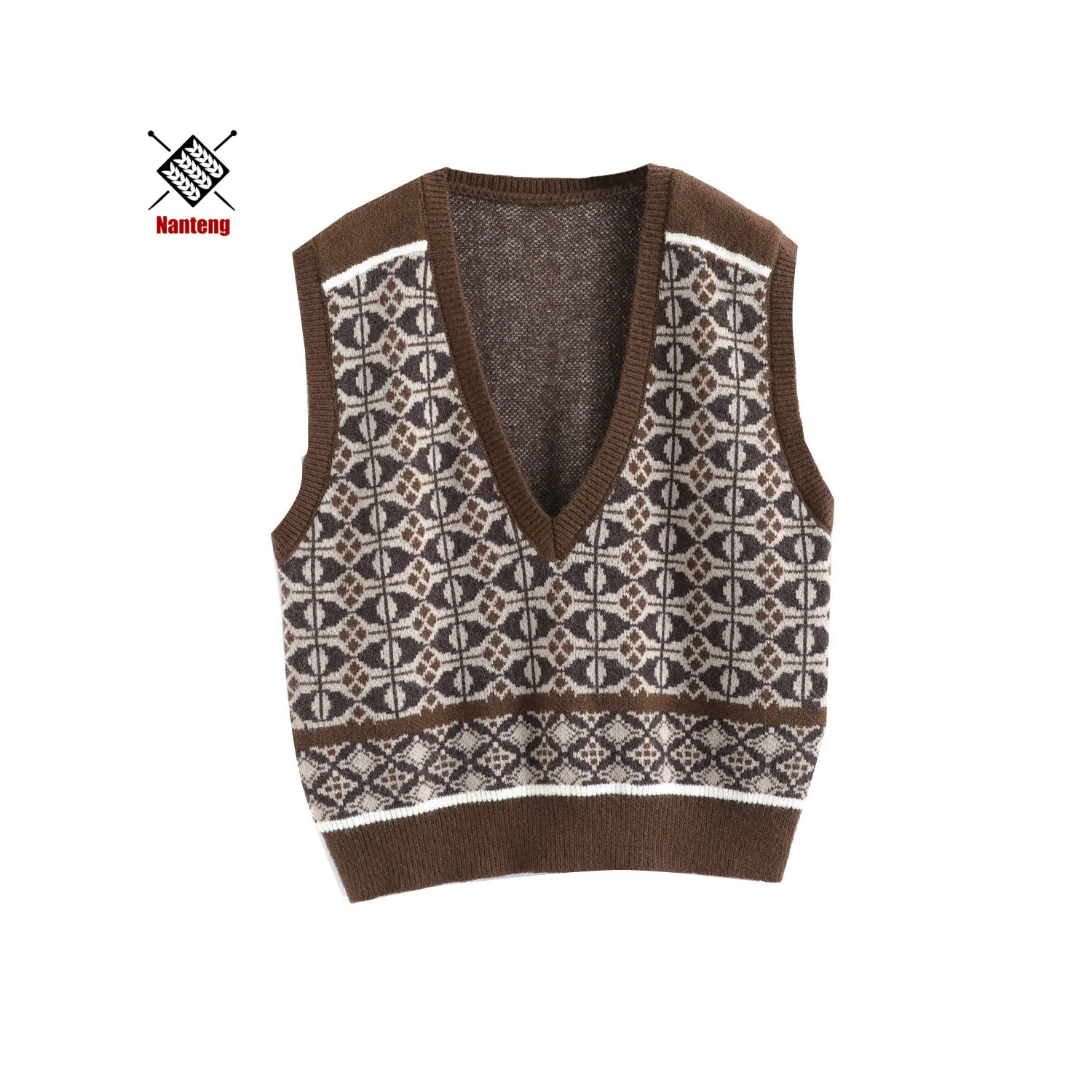 

New Fashion Retro Style Knitwear V Neck Woman Autumn Sleeveless Sweater Vest