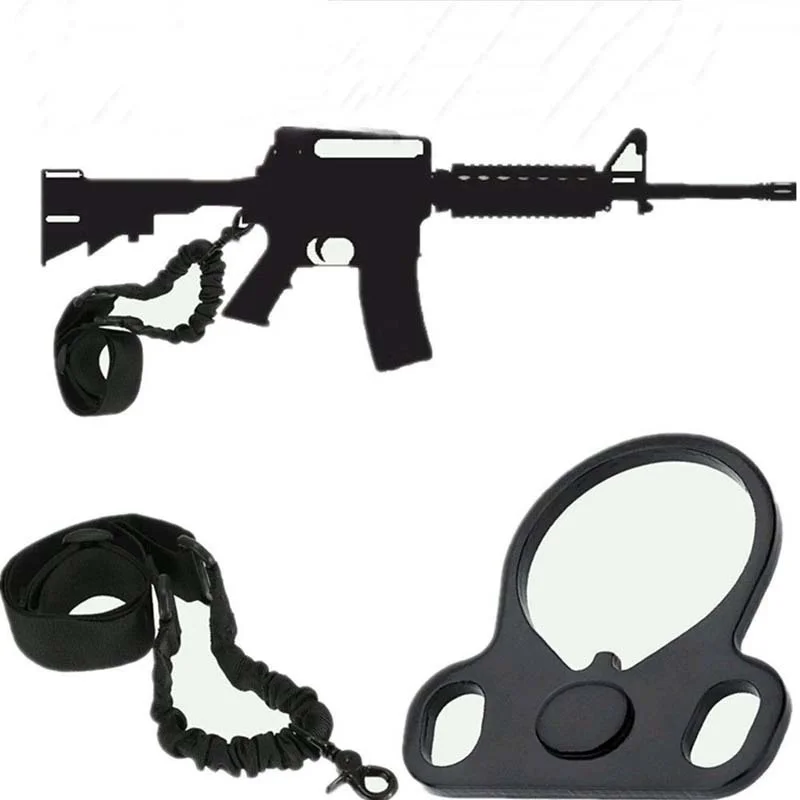 

AR15 Tactical Single Point Sling Strap + Dual Plate Mount Bungee End Plate Mount Adapter, Black