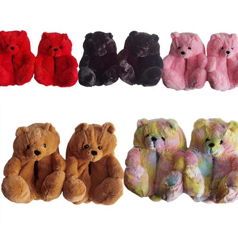 

Cute Indoor Women Teddy Bear Shape Winter Warm Plush Slipper Bedroom Teddy Bear Slipper, As picture