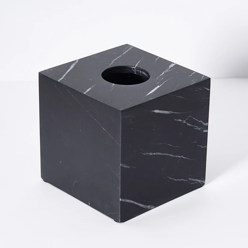 

Square natural marble tissue box, Black