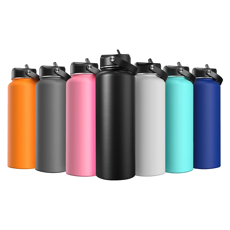 

RTS MOQ 25pcs 40OZ Stainless Steel Double Walled Hydro Drinking Flask Water Bottle With More Than 12 Lids