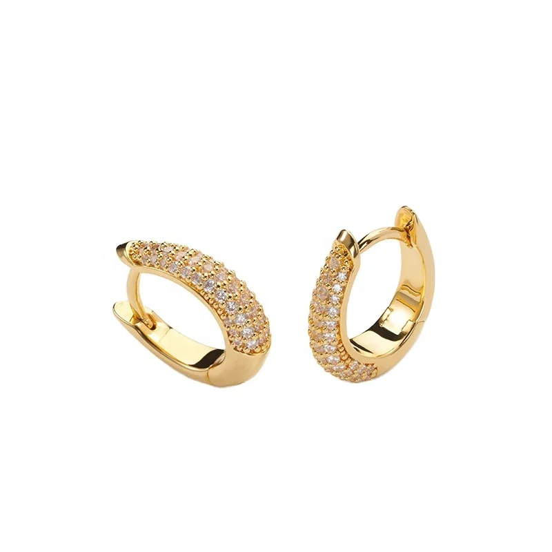 

Yadoo Vermeil Jewelry Fashion Design 925 Sterling Silver 18k Gold Plated Women Diamond Pave Shinny Belle Hoops Earrings, Vermeil,silver,rose gold