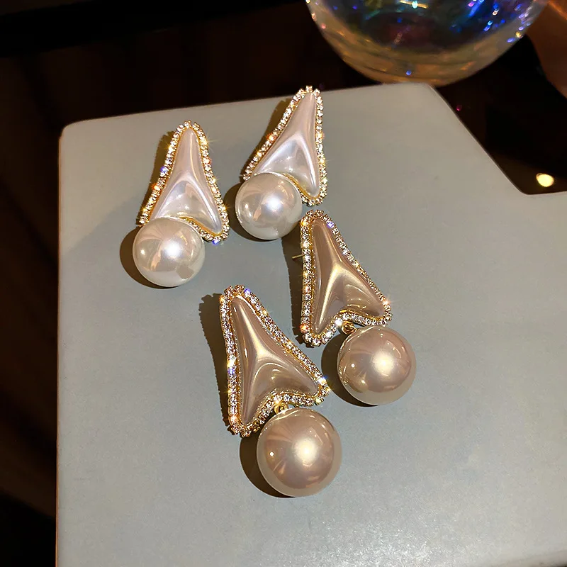 

fashion trendy pearl drop heart fashion earrings rhinestone