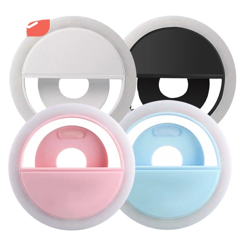 

Rechargeable Selfie Ring Light clip Portable USB Dimmable LED ring fill light for Mobile phone, White pink black blue