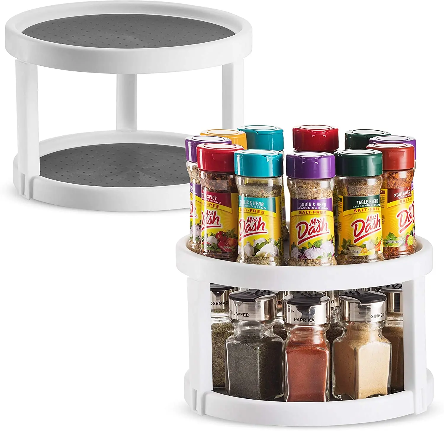 

Amazon Hot Selling 2 Tier Non Skid Lazy Susan Turntable Cabinet Organizer 2 Tier  360 Degree Rotating Spice Rack, White/grey