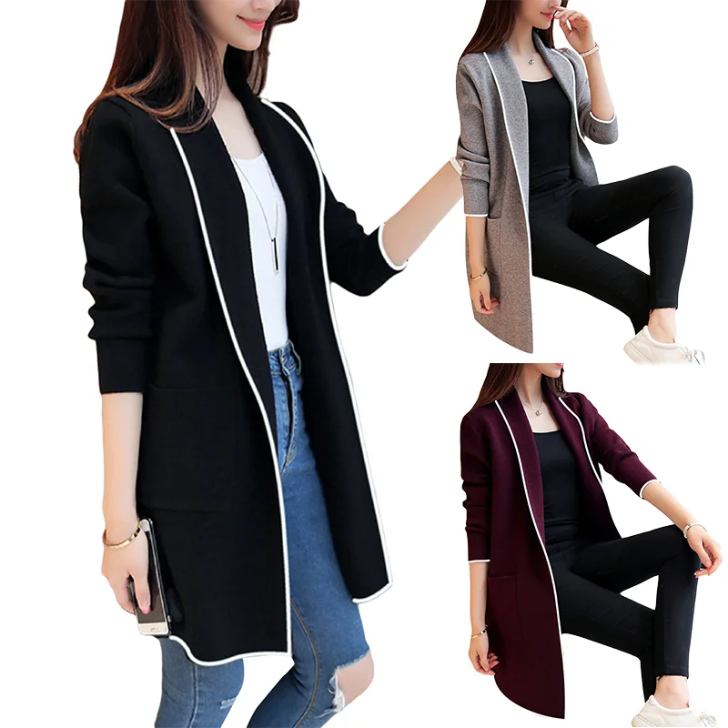 

New Hot sale Women Long Cardigan mid-long style women long coat knitted Solid for winter J0159-1