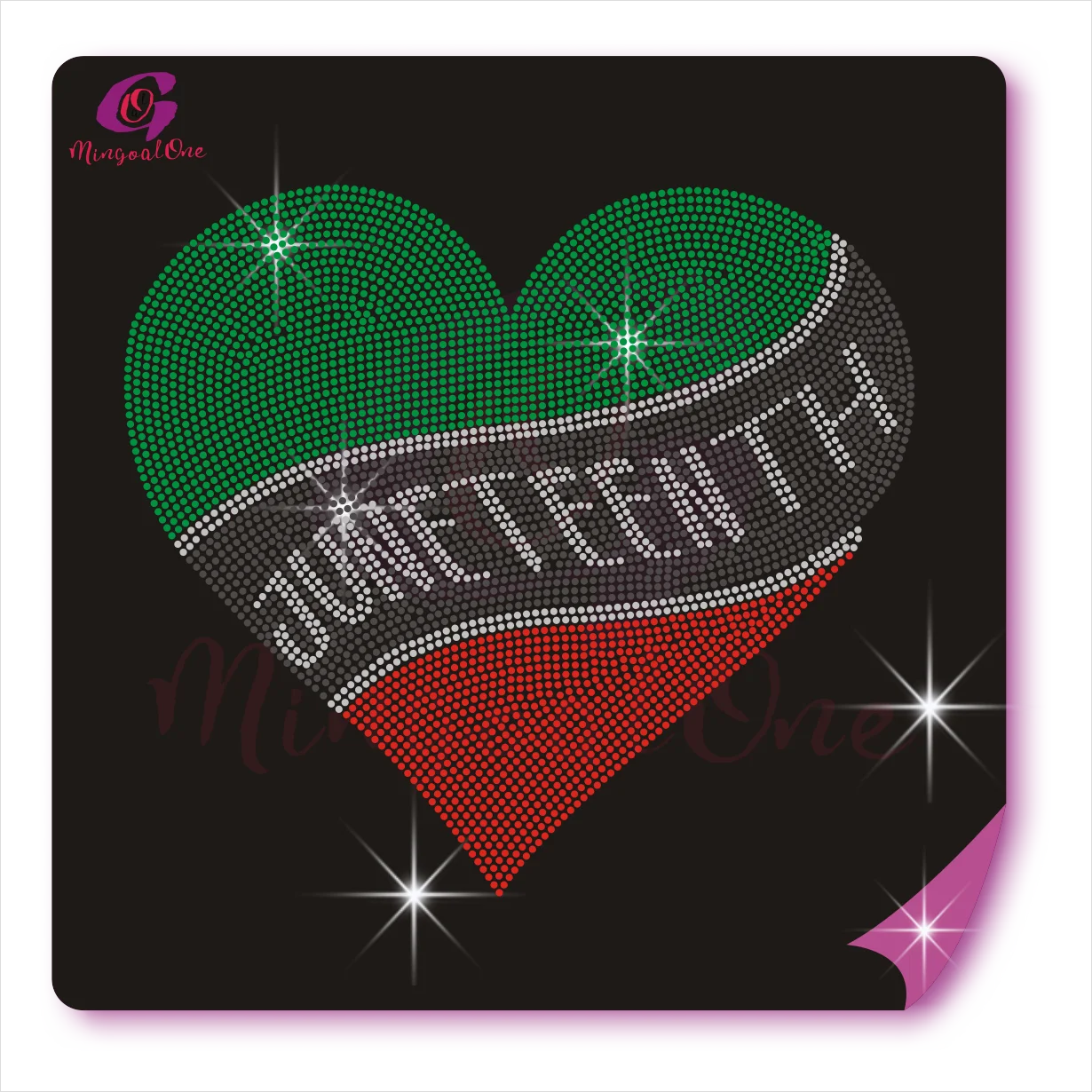 

New Popular Bling June Hotfix Rhinestone Transfer Design Heart Custom Rhinestone Heat Transfer Iron on Motif, Select from color chart