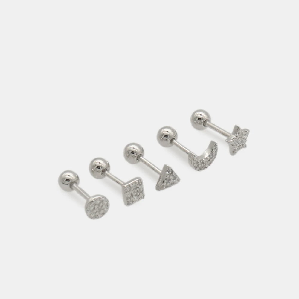 

Chris April minimalist 925 sterling silver rhodium plated cute screw stud zircon earring