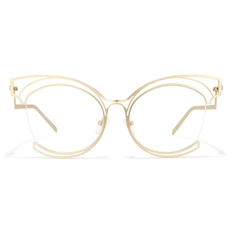 

2021Brand Zeelool GM0340 Wholesale Charming Eyewear Metal Cateye Optical Semi-rimless Eyeglasses for Women with ladder temples, Multi colors