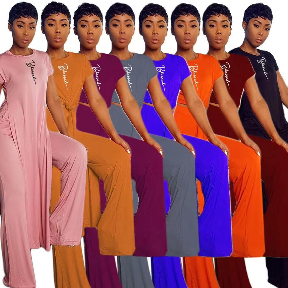 

J&H 2022 wholesale S-4XL plus size long blessed shirt and wide leg pants two piece set women clothing cozy lounge wear, 8 colors as picture