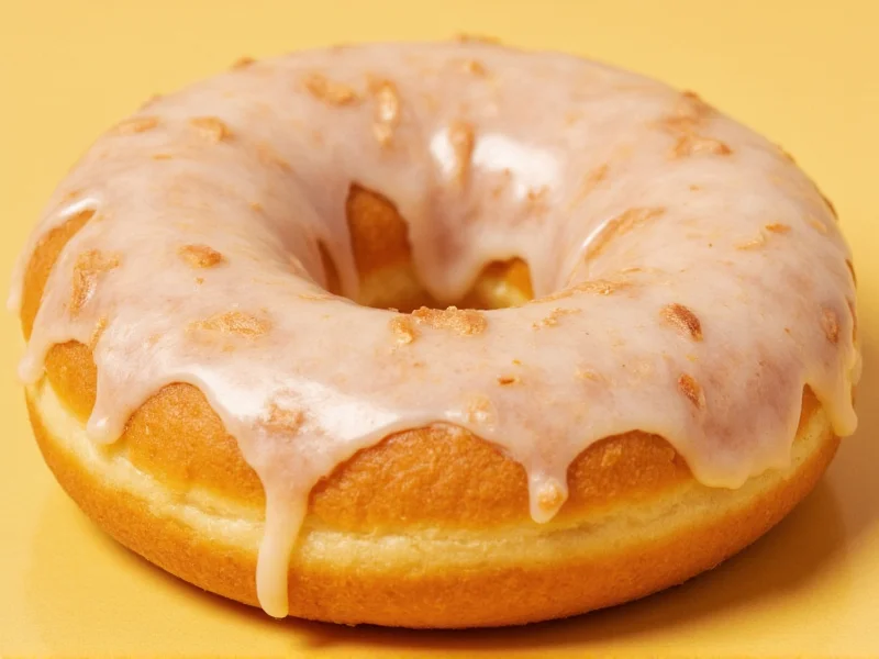 Close-up of vanilla glazed donut with perfect crackly topping