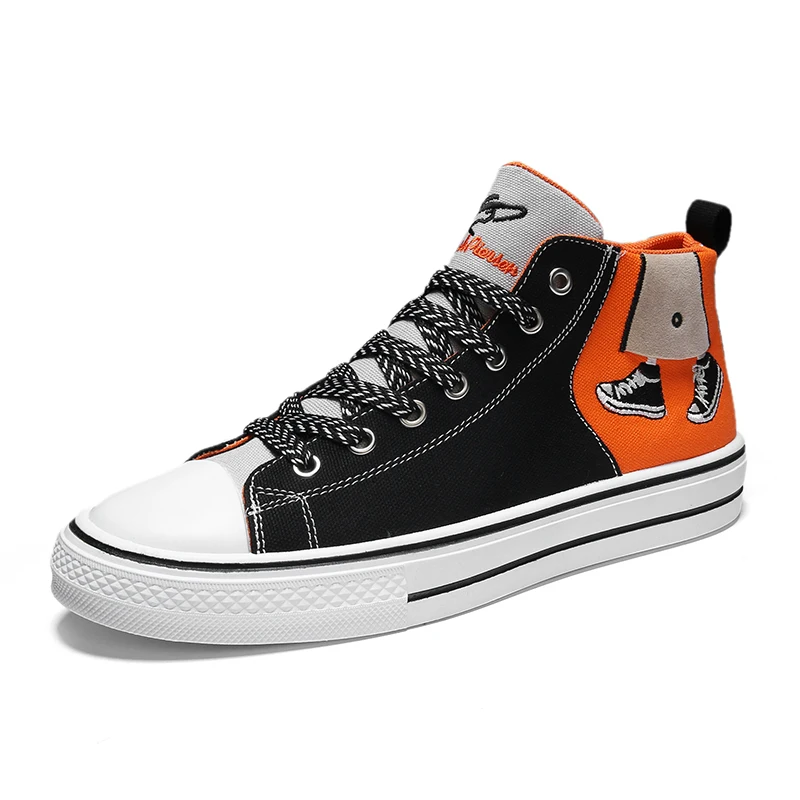 

Sneakers Printed Customized Logo Low Moq Canvas Rubber Sole Sneaker Shoes For Black High Top Canvas, 3 colors
