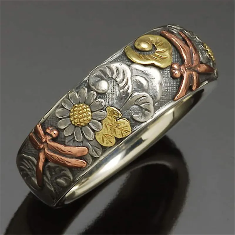 

Vintage Dragonfly Rings for Women Charming Sunflower Wedding Rings Female Promise Jewelry Ring, Picture shows