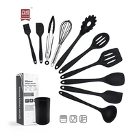 

High quality wholesale kitchen accessories black color 10pcs silicone kitchen utensils