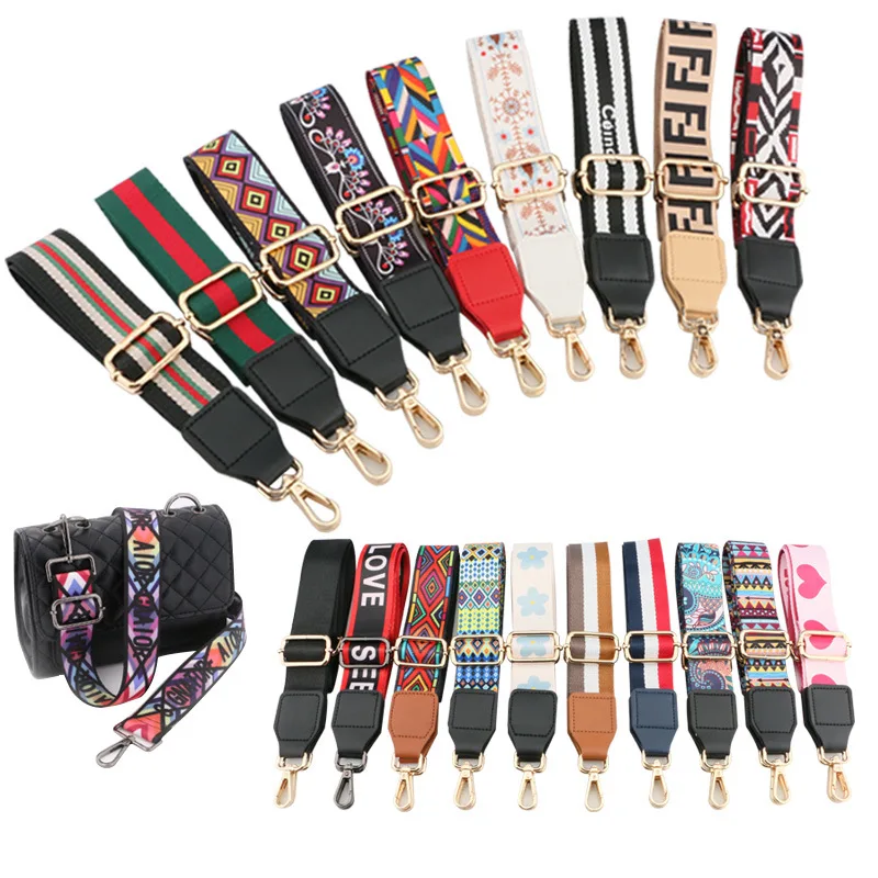 

Wholesale 3.8 Cm Width Canvas Women Handbag Strap Adjustable Replacement Flower Pattern Wide Crossbody Bag Shoulder Strap