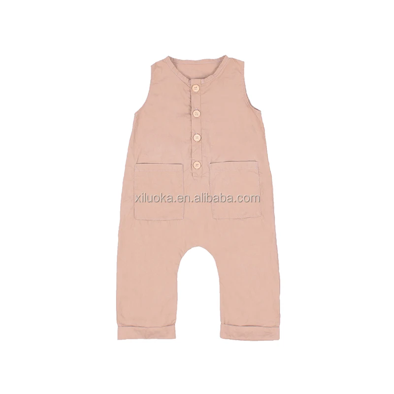 

Summer Sleeveless Romper Solid Color 100% Cotton Baby Boy Clothes Romper, Picture