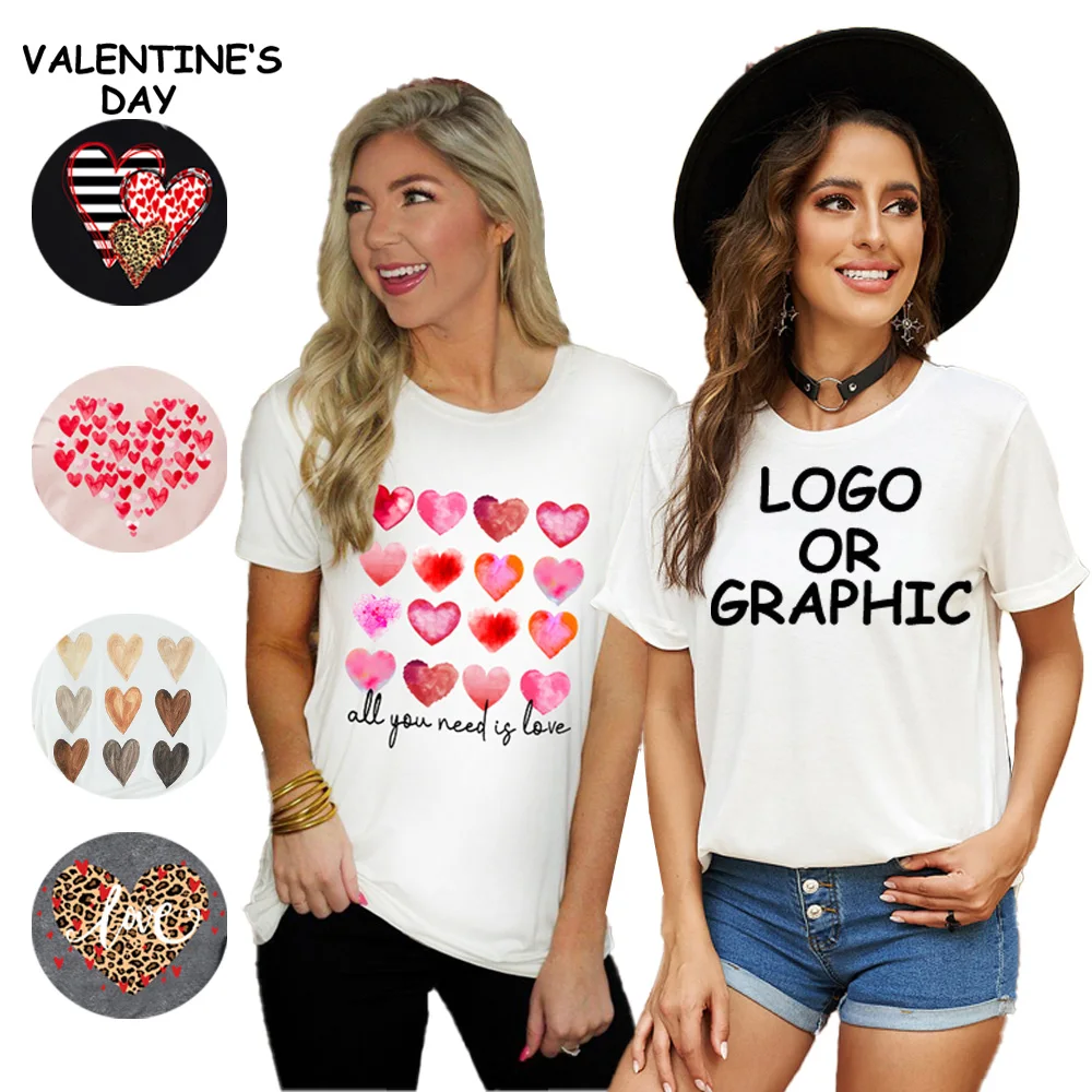 

2022 Logo Pattern Customizable Summer Casual Top Cotton Printed White Women Graphic T Shirts