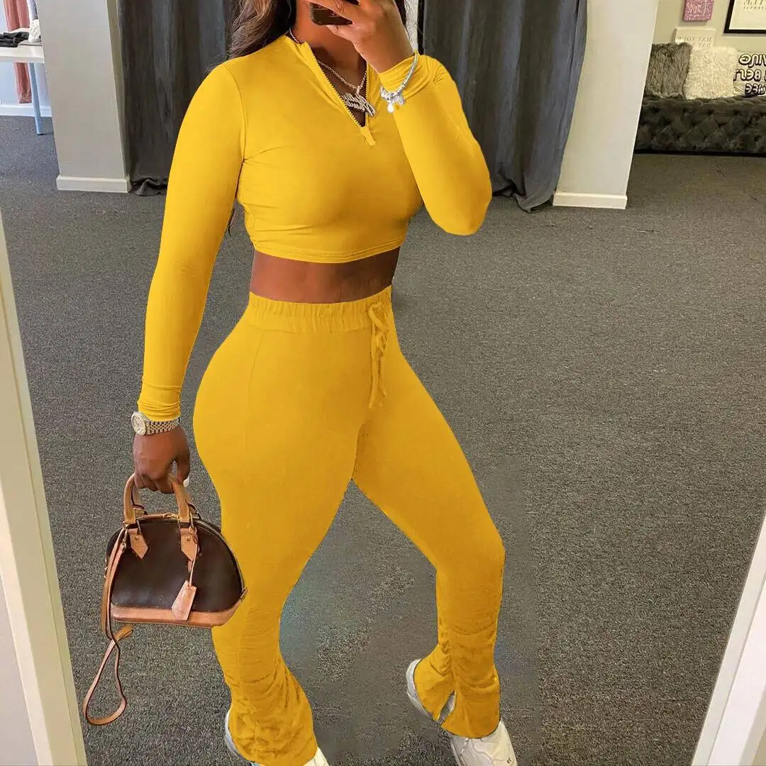 

X00794S Phoenix 2020 Autumn Plain color long-sleeved bell-bottom pants for pleated household, Pink yellow red black