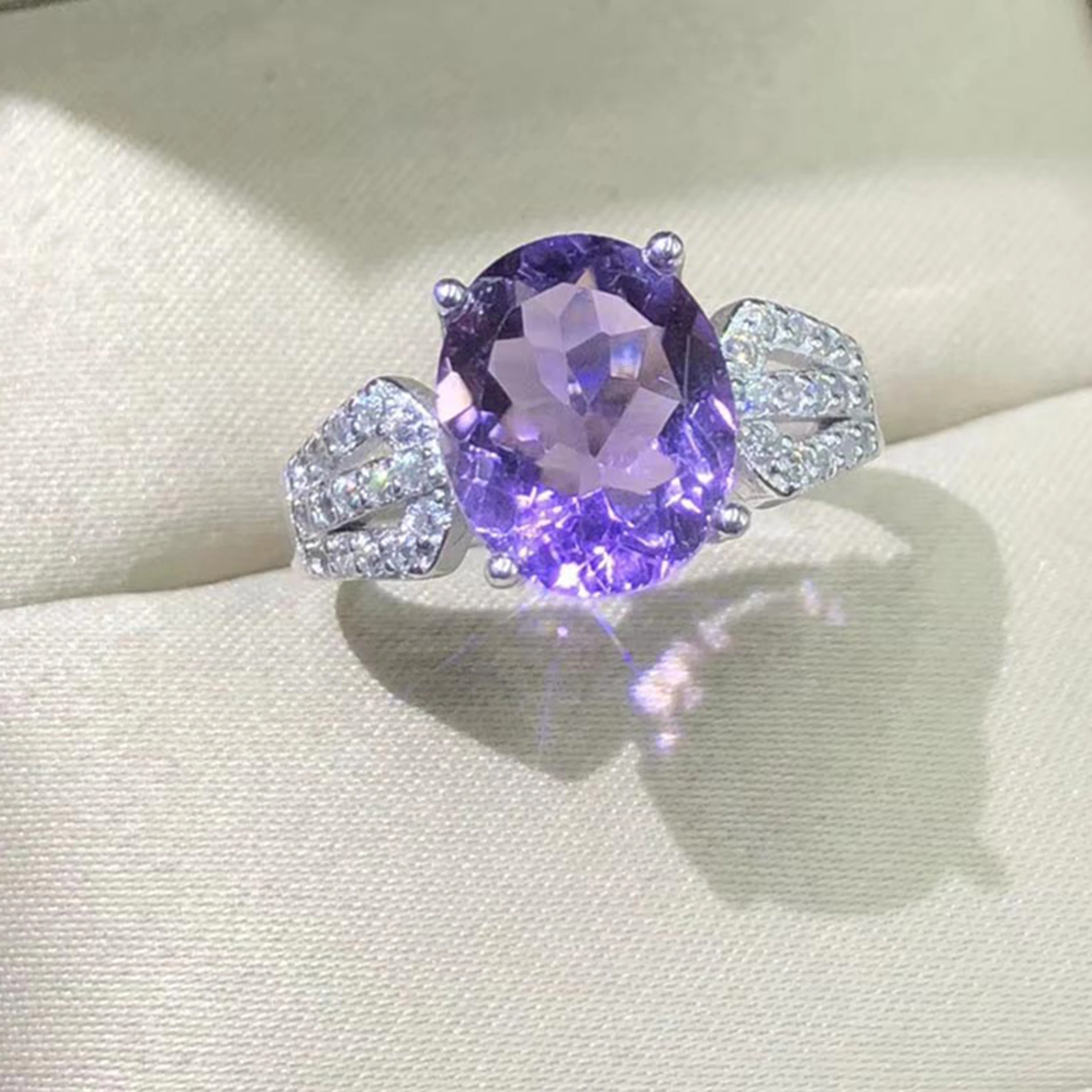

Shining Gemstone 925 Sterling Silver Amethyst Adjustable Ring Wedding Ring Jewelry For Gift/sterling silver amethyst ring