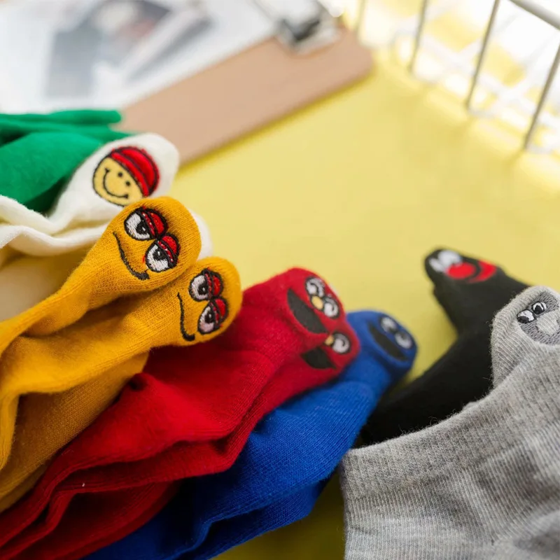 

Womens Funny Socks Wholesale Funny Face Eyes Embroidered Cartoon Ankle Socks Cotton, 8 colors as photo