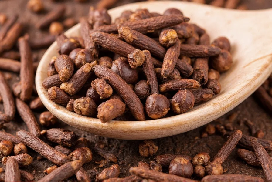 Clove extract bottle with whole cloves and eugenol molecular structure