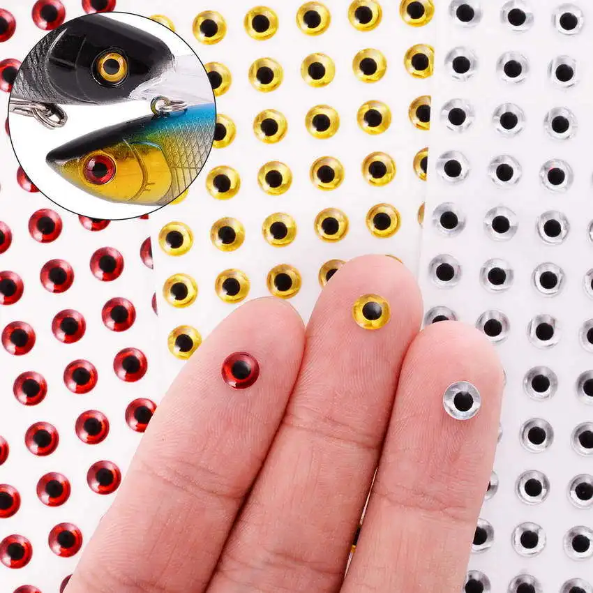 

100pcs/set 3D Fishing Eyes Holographic Lure Eyes Making Fishing Lure Fly Tying Artificial Fish Eyes DIY, Gloden, silver, red