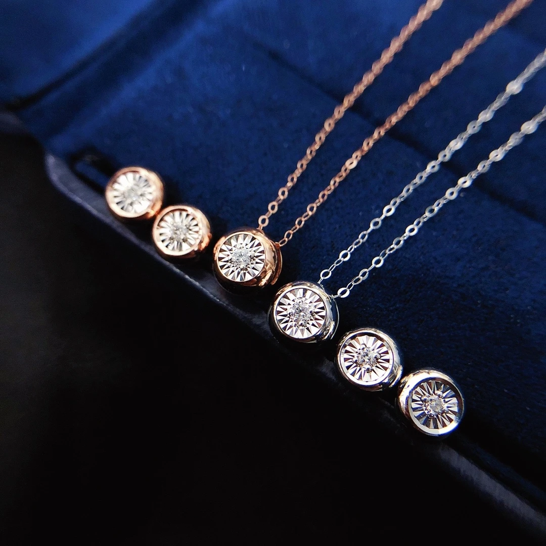 

18k gold diamond earrings and necklace young girl daily jewelry set