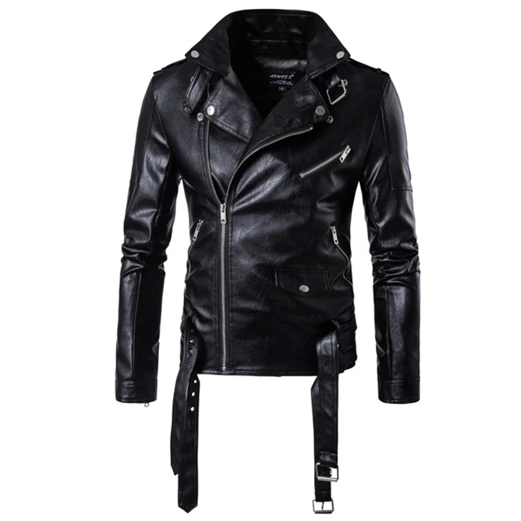 

Spring Zipper Punk Jacket Motorcycle PU Leather Jacket Men, Black