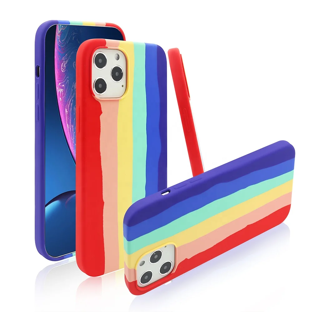 

Wholesale Fashion Colorful Phone Back Cover Shockproof Liquid Silicone Rainbow Phone Case For Iphone 11 Pro Max, As picture
