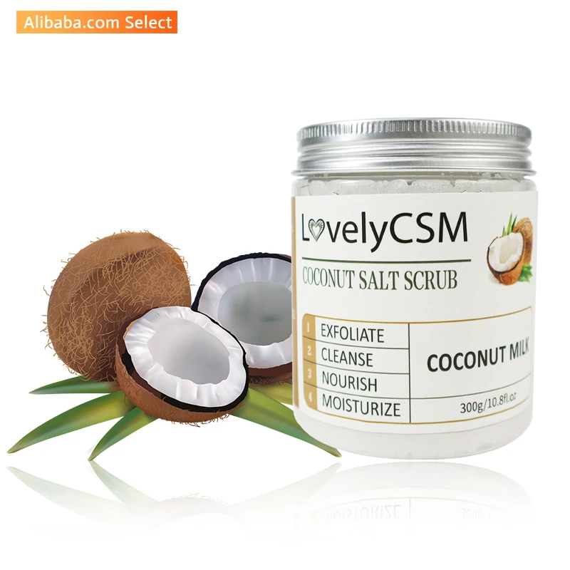 

Private Label Salt Scrub Organic Whitening Exfoliating Moisturizing Deep Cleansing Pure Coconut Oil Body Face Salt Scrub