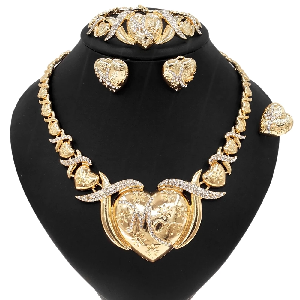 

Shiny Heart Shape Design XO Chain Jewelry Sets Copper Alloy Gold Plated Fashion Jewellery Set Women Party Dating Banquet Gift, Gold red any color is avaliable
