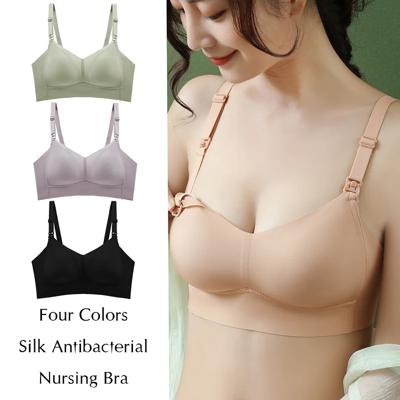 

Modal Silk No Trace Thin Cup Wireless Front Open Maternity Pregnancy Women Sleeping Brassiere Nursing Bra Maternity #1880