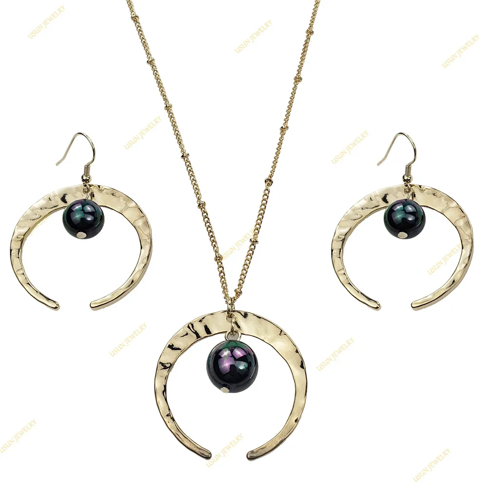 

Shiny half moon hawaiian 14k gold pearl jewelry sets necklace and earrings wholesale, Customized color