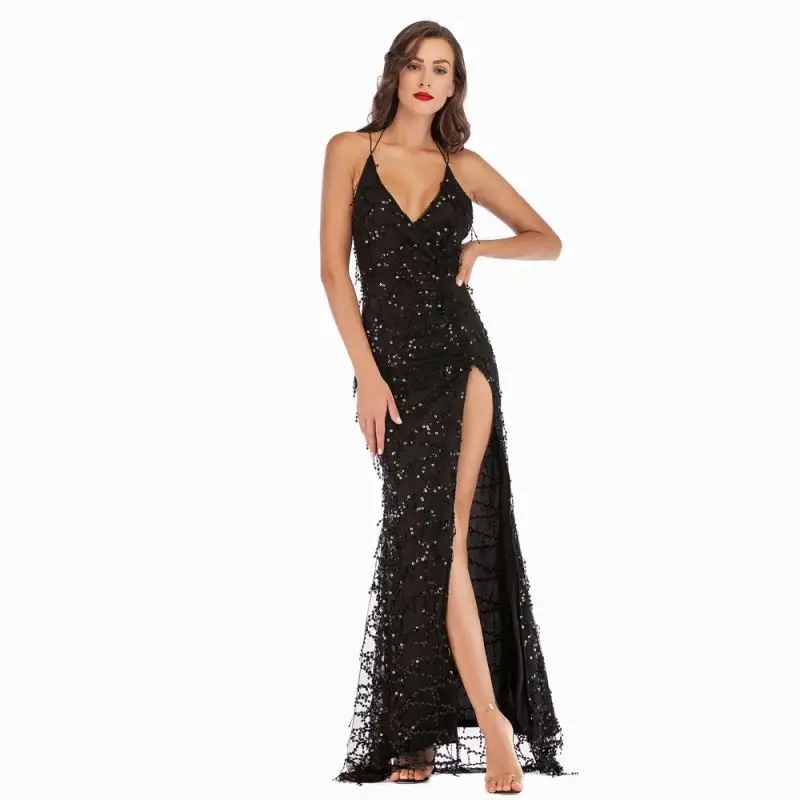 

vestidos de noche Women's Elegant Sequin Tassels Design Spaghetti Strap Backless Party Dress, Can be customized