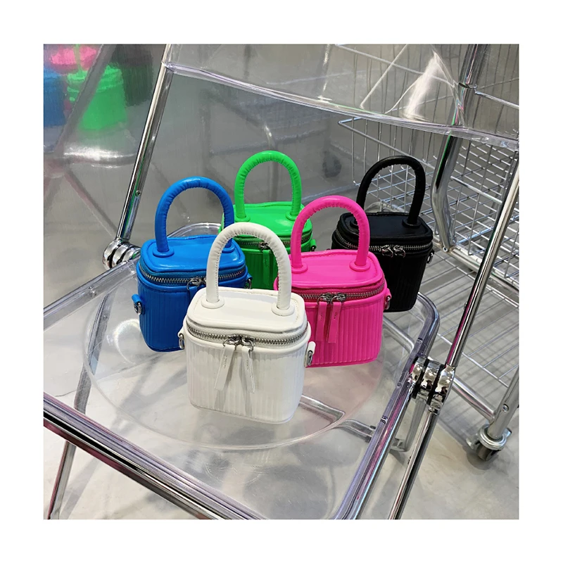 

New Fashion Small Box Shoulder Bags for Women Striped PU Leather Handbag Messenger Bag Ladies Mini Fluorescent Color Phone Tote