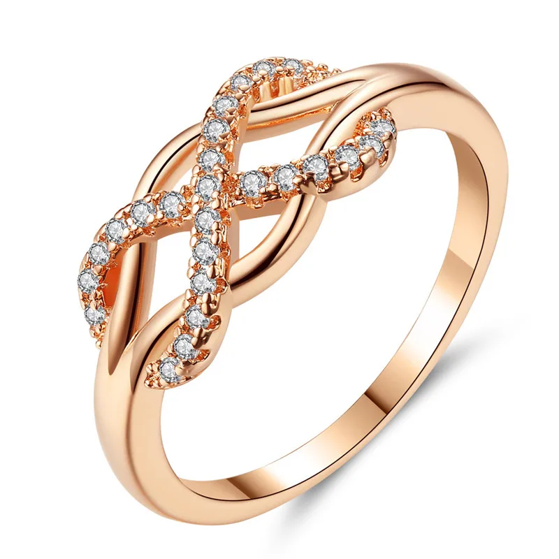 

Fashion Design Gold Plated 8 Shape Dazzling Wedding Rings for Women, Picture