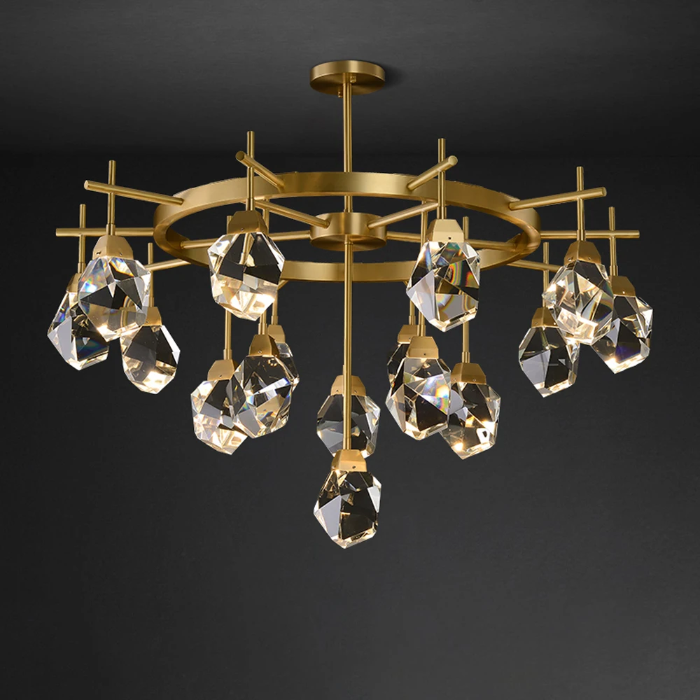 

Art Deco Modern Gold Copper Crystal Stone Lustre Chandelier Lighting Suspension Luminaire Lampen For Dinning Room