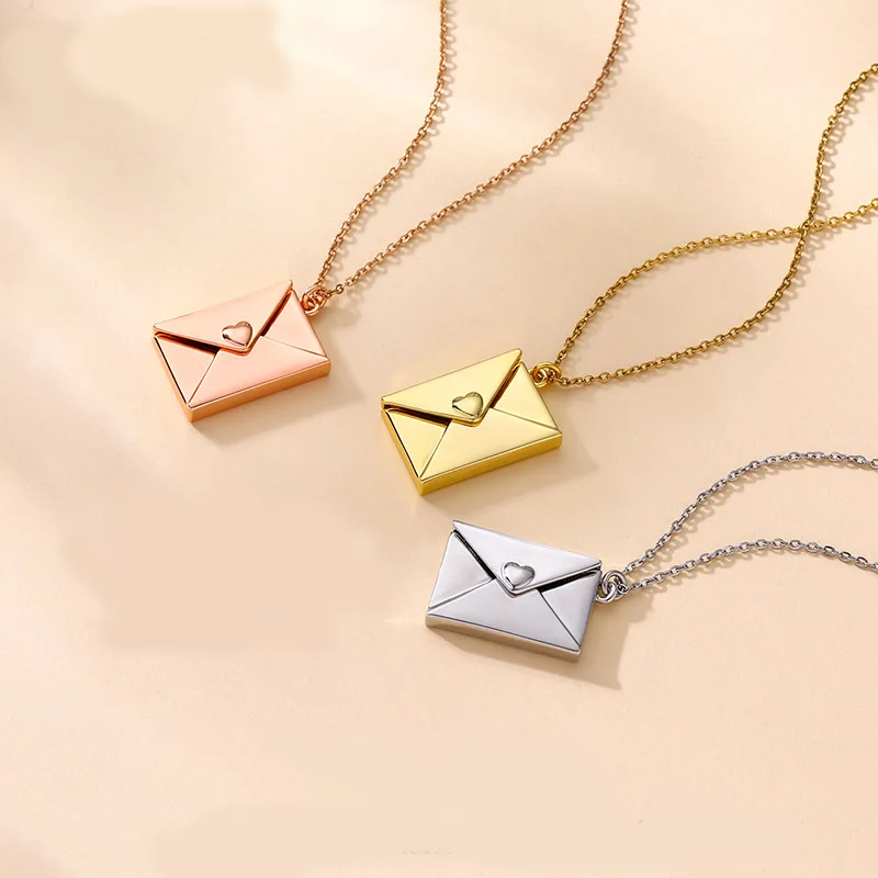 Fashionable Style Love Letter Locket Pendant Envelope Nameplate Necklace Customizable Card Slot Family Envelope Necklace