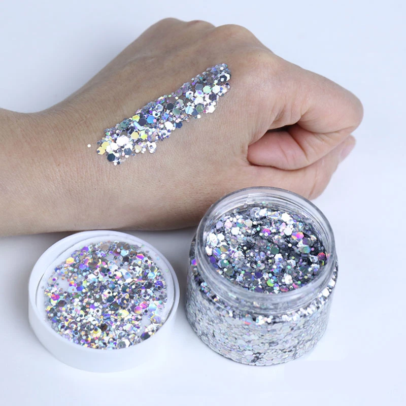 

Cosmetic Chunky Glitter Flakes Gel Colorful Mixed holographic Peel off Chunky Glitter for Festival Party, 22 colors available