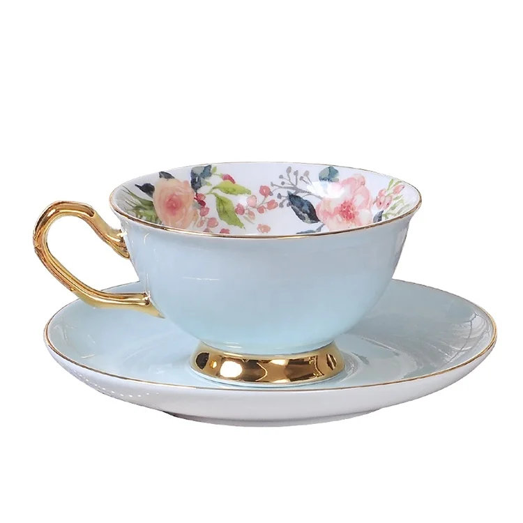 

Wholesale Bone China Golden Handle Coffee Cup Ceramic Tea Cup And Saucer Sets With Spoon