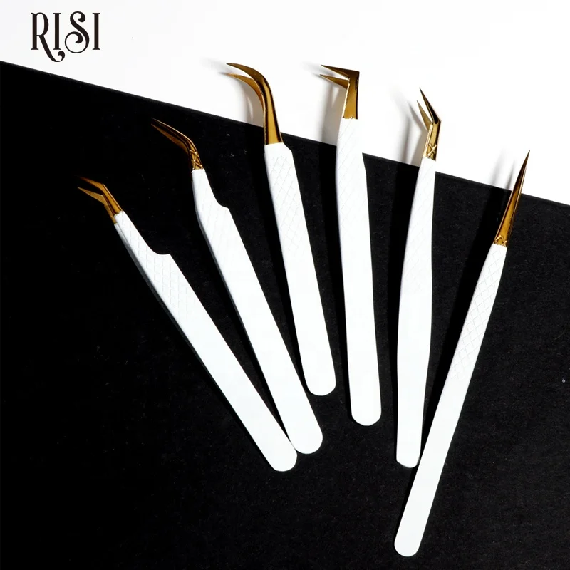 

RISI OEM/ODM Lash Extension Tweezers 45 75 90 High Accuracy Fiber Tip Eyelash Tweezers Degree Stainless Steel Lash Tweezers