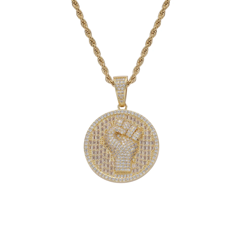 CN376  Pendant Bling Bling Brass Setting CZ Hip Hop Necklace Iced Out Jewelry