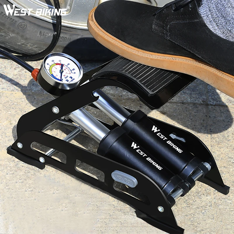 

Bicycle Pump High Pressure No-Slip Bicycle Pump Double Tube Schrader Presta Car Motorcycle MTB Air Foot Bike Pump, Black