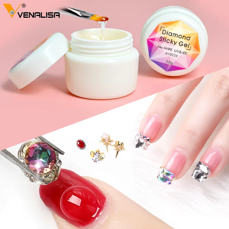 

10g Nail Art Rhinestone Gel no wipe Glue Super Sticky Adhesive UV Gel Nail Polish Glue Nail Art Crystal Gems Jewelry Diamond Gel, Clear