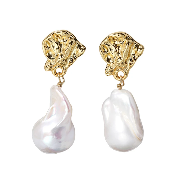 

Moire baroque pearl earrings geometric retro Pearl earrings elegant earrings for women