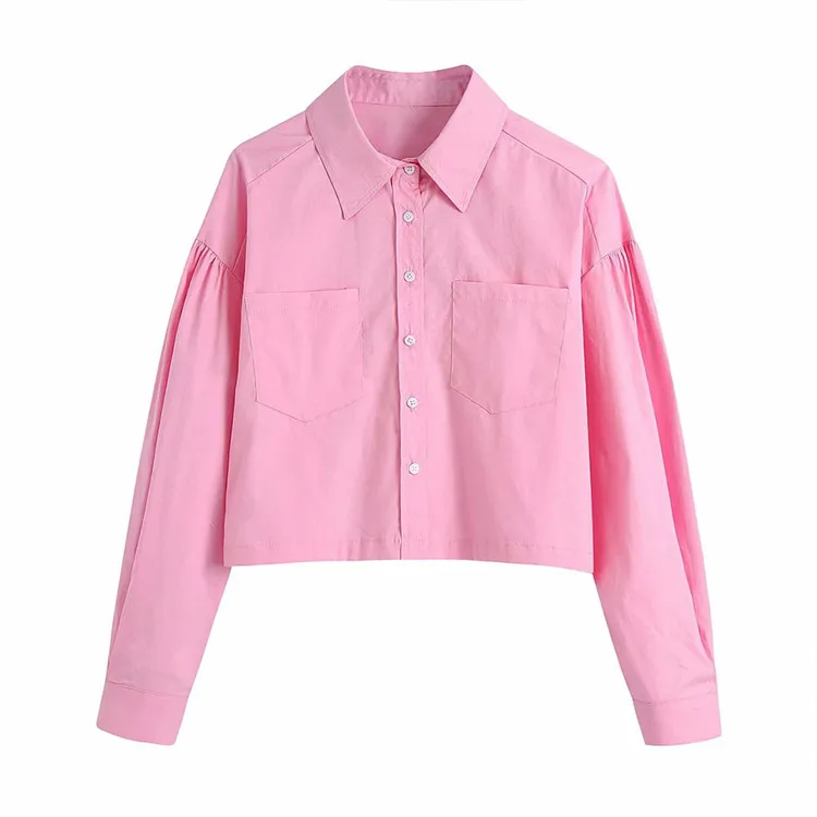 

BMURHMZA2021 spring and summer women's clothing new youth sweet loose lapel long sleeve short shirt top, Picture color