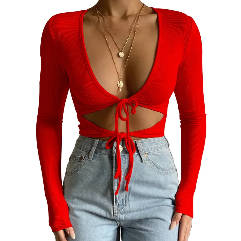 

Hot New Product Party Sexy Ladies Top Long Sleeve Low Cut V-neck Ladies Clothing