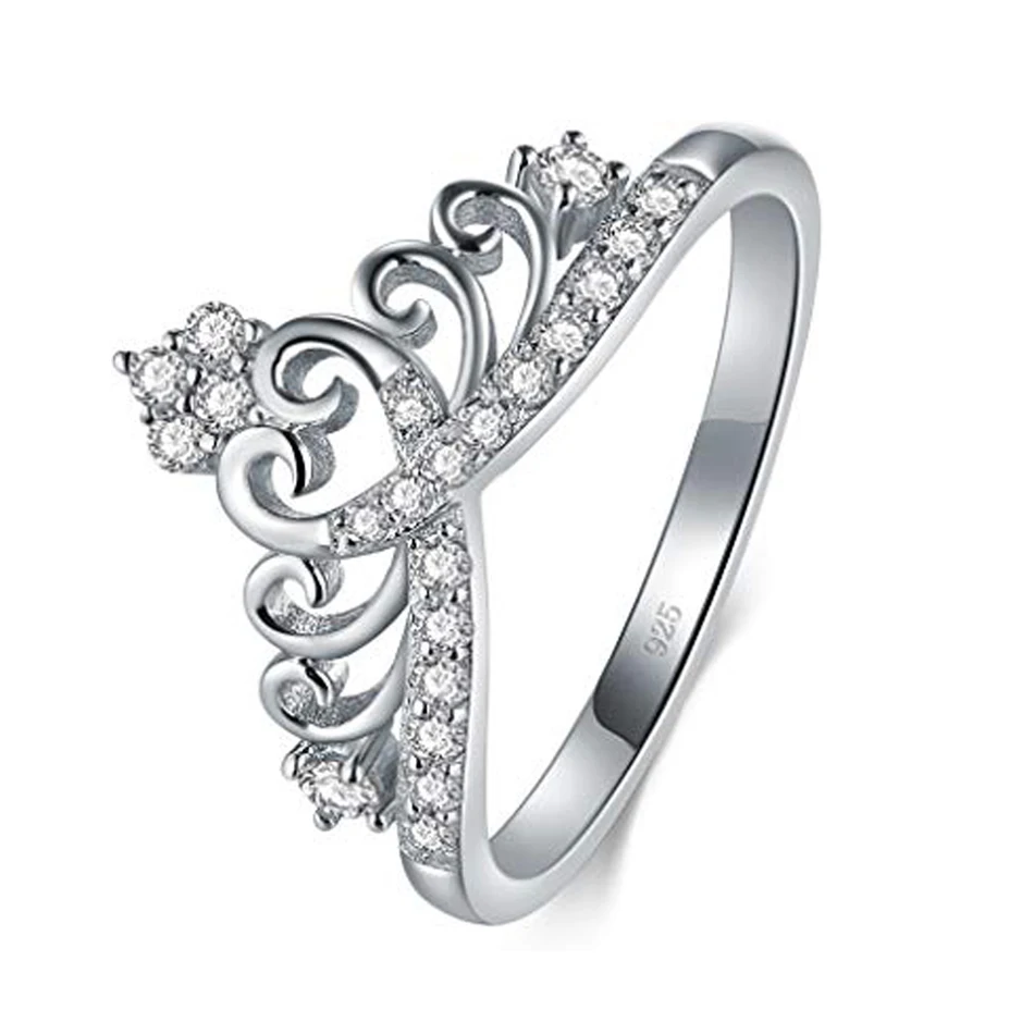 

Hot Sale In Amazon 925 Sterling Silver Cubic Zirconia Princess Crown Tiara Wedding Cz Band Eternity Ring
